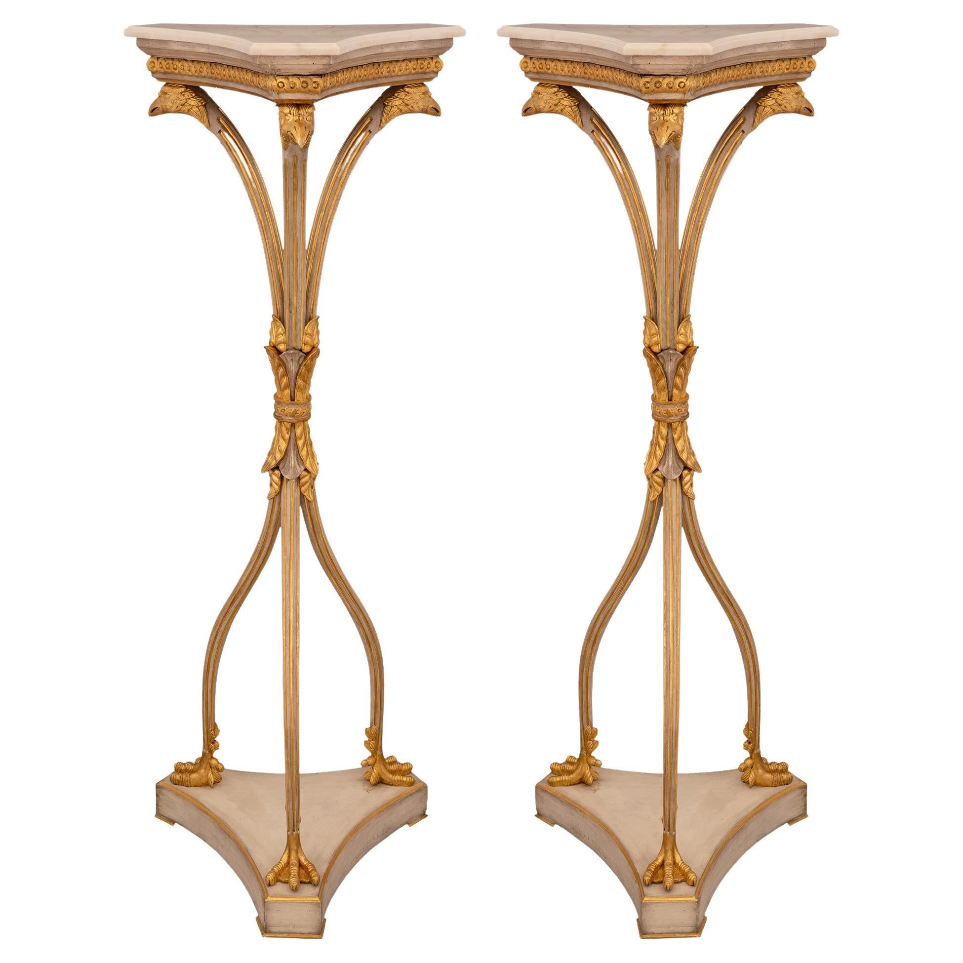 Pair of Italian 19th Century Neoclassical Style Giltwood and Alabaster Pedestals For Sale