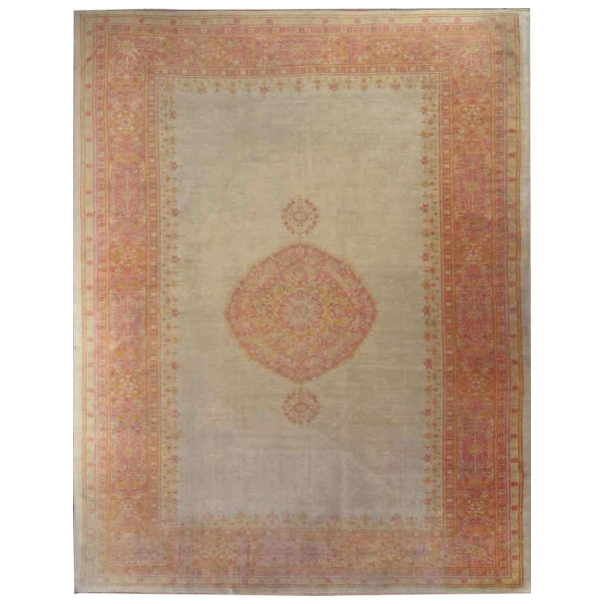 Antique Turkish Oushak Carpet, Pistachio Green For Sale