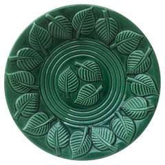 Large Green Majolica Platter with Leaves Saint Clement, Circa 1950