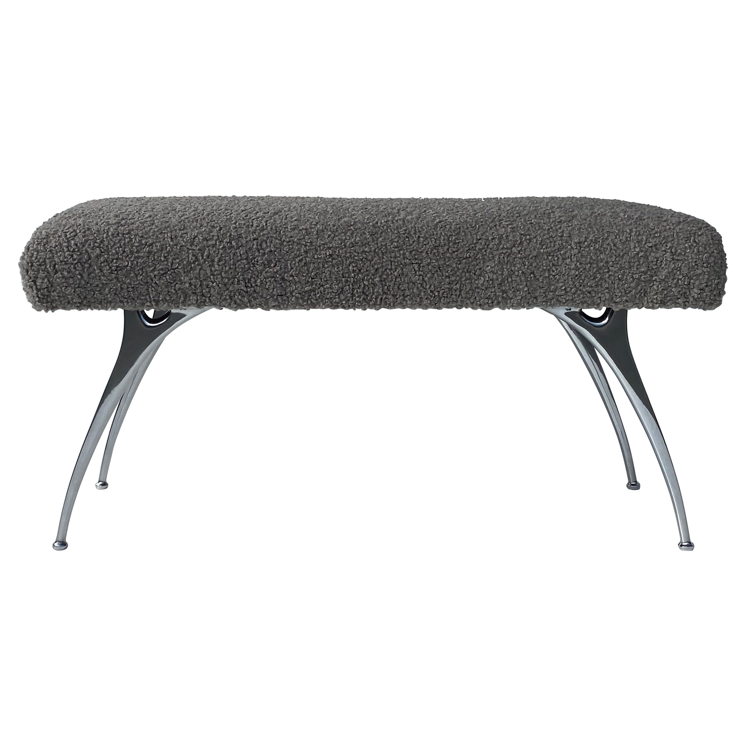 Mid-Century Modern Bench Upholstered in Boucle  For Sale