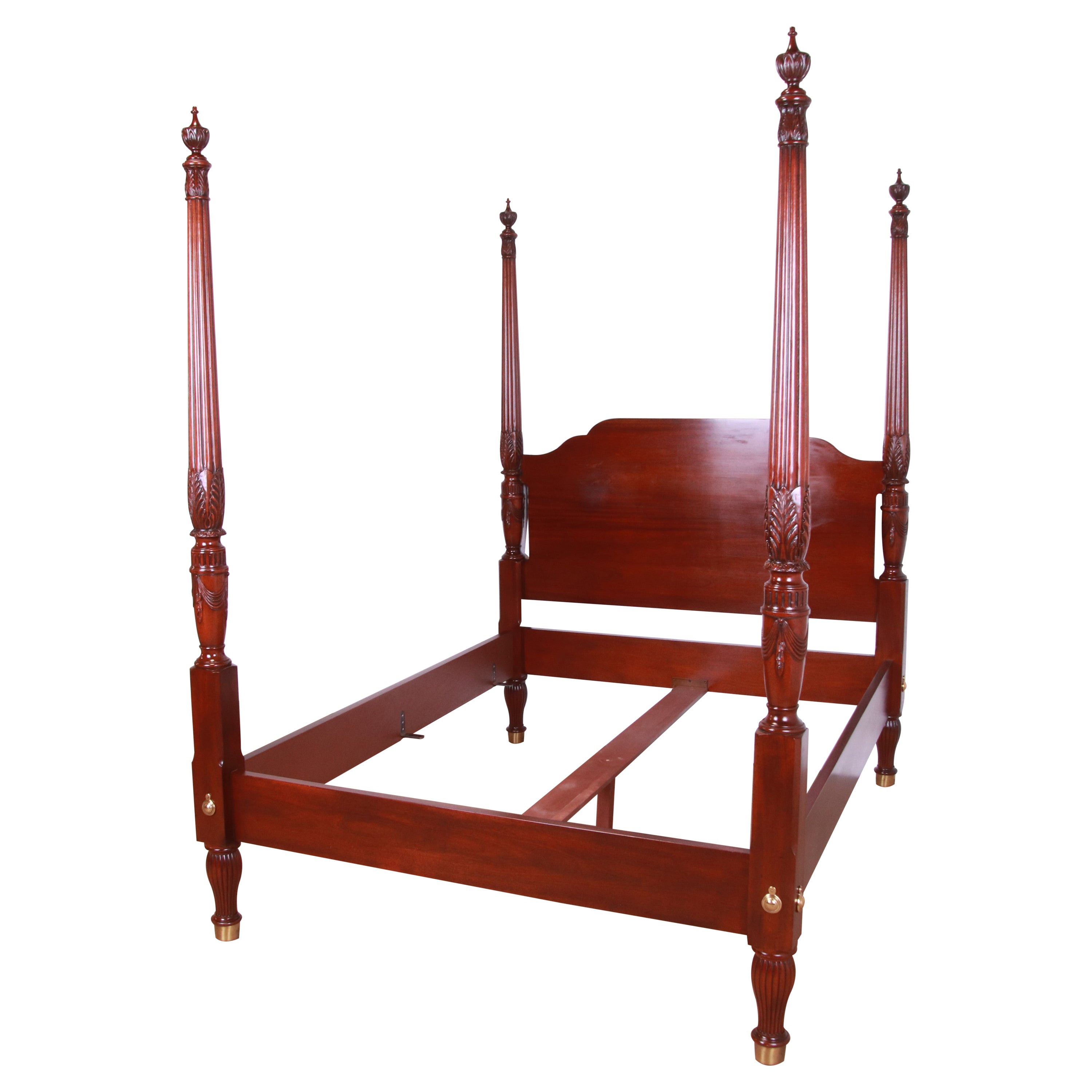 Baker Furniture Georgian Carved Mahogany Queen Size Poster Bed