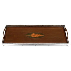 Antique Edwardian Sterling Silver and Wood Galleried Tray