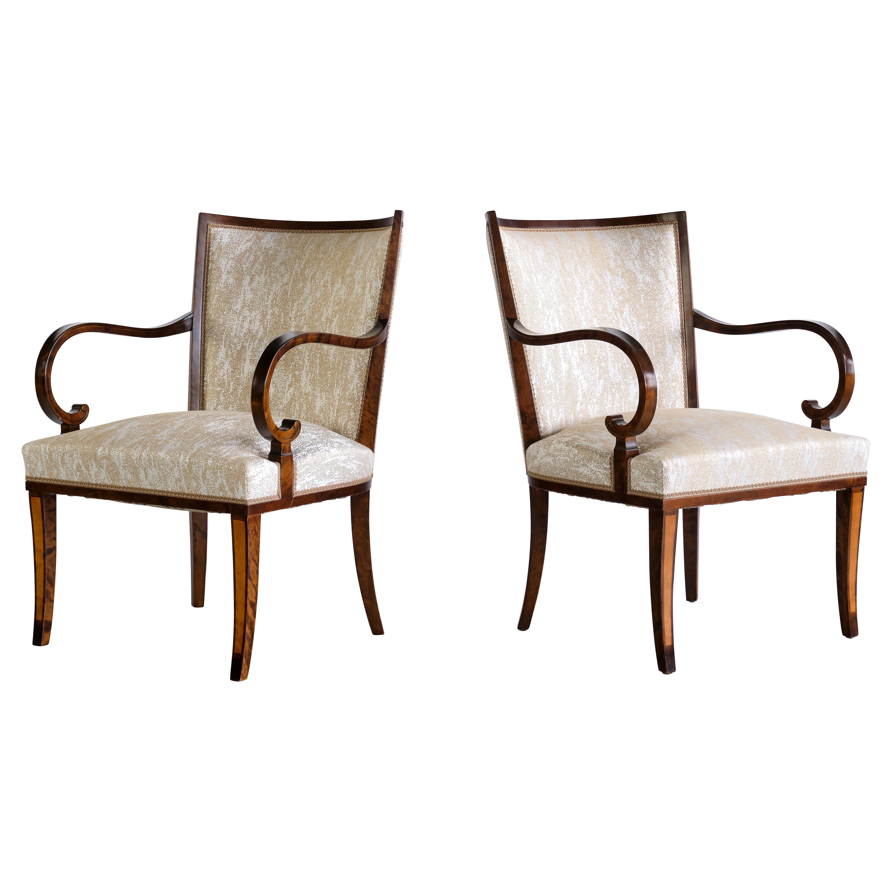 Pair of Carl Malmsten Armchairs in Birch and Satinwood, Bodafors, Sweden, 1930s For Sale