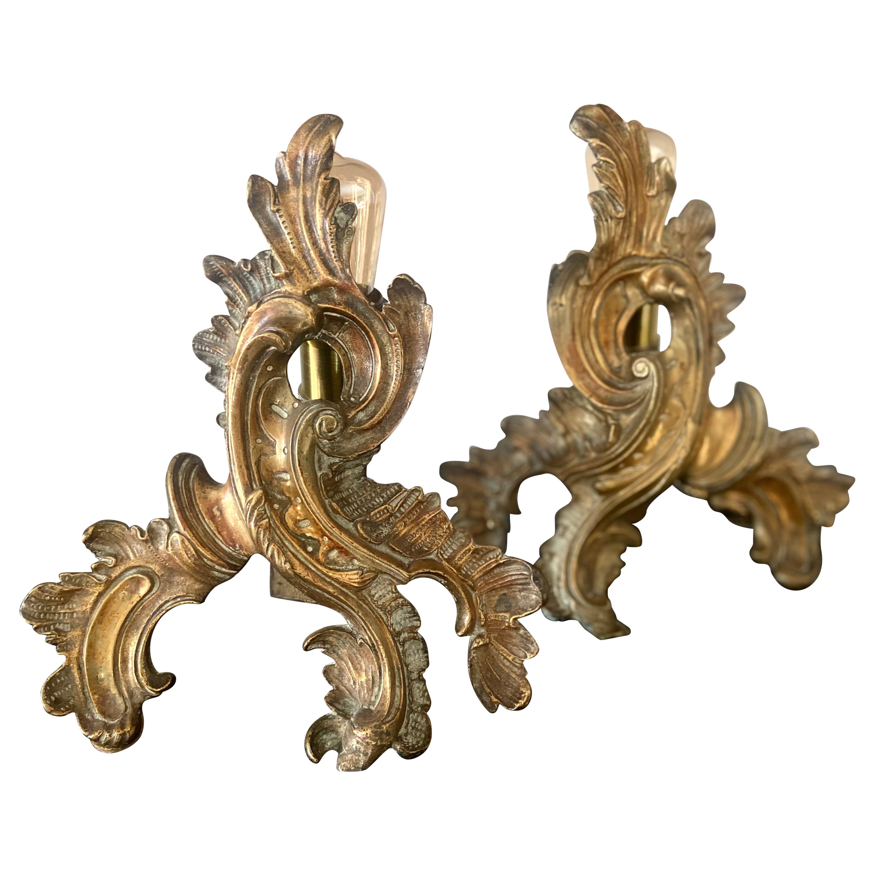19th Century Pair of Table Lamps Made of French Electrified Bronze Fire Dogs For Sale