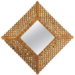 Spanish Colonial Giltwood Carved Mirror with Mosaic Mirror Inlays