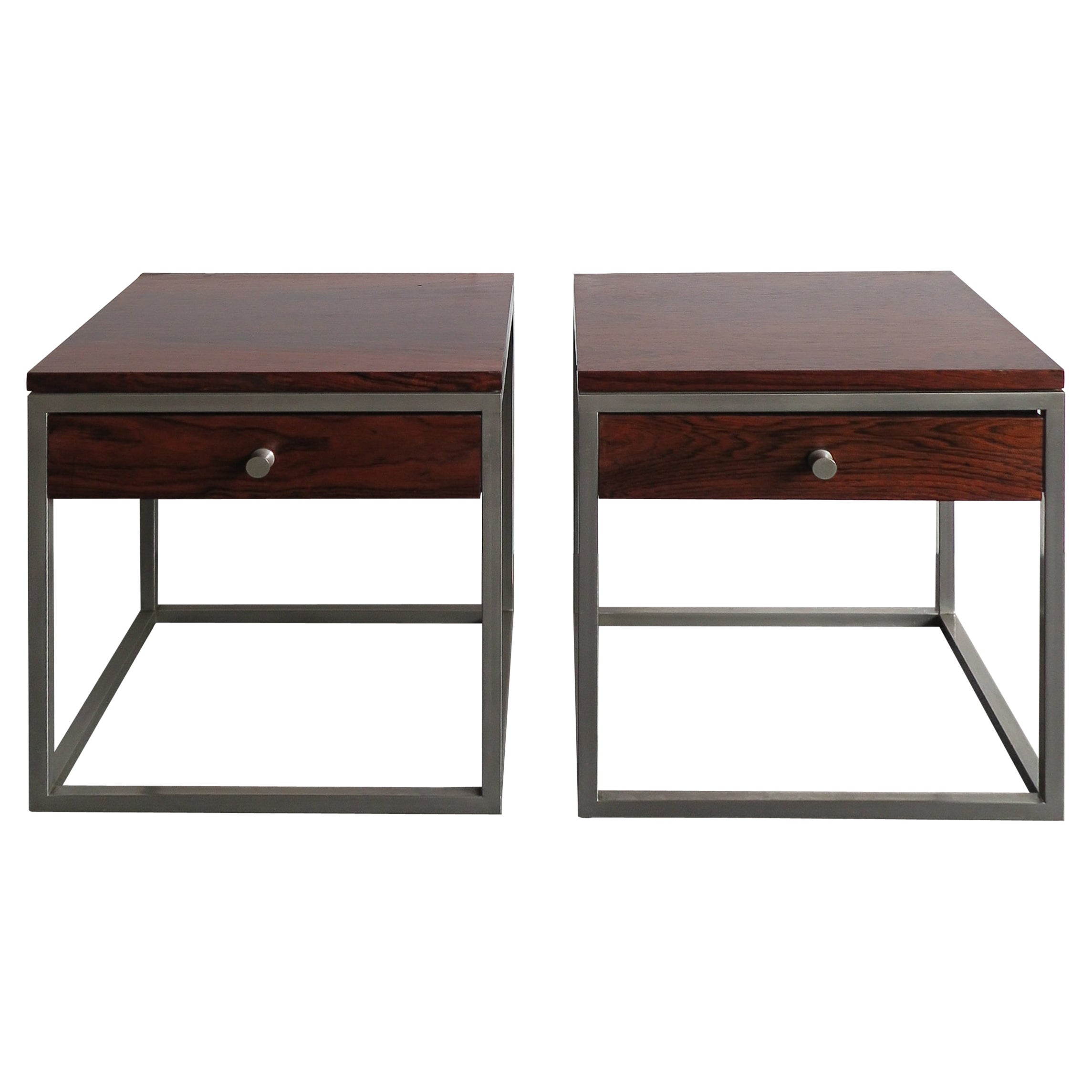 Pair of Distressed Dark Wood Large Nightstands Bedside Chests For Sale