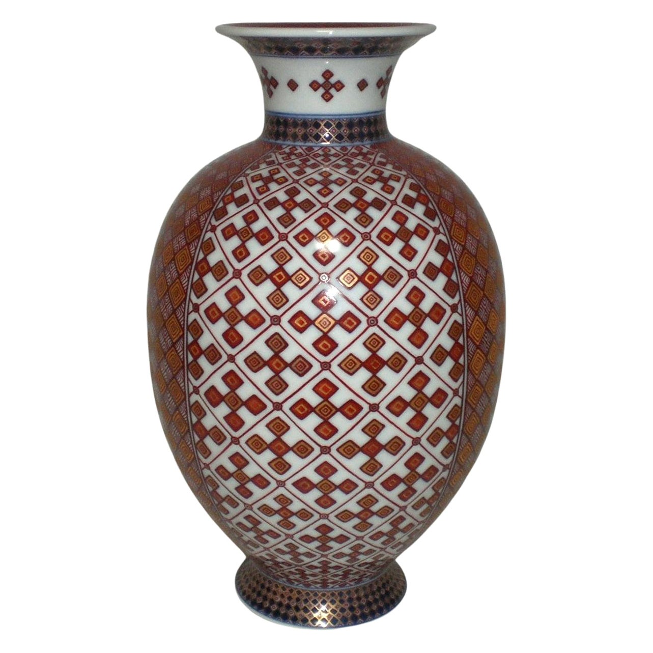 Very Large Contemporary Japanese Blue Red Gilded Porcelain Vase by