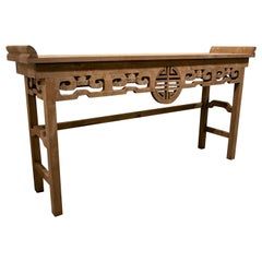 Hand-Carved Chinese Wooden Console Table in its Natural Colour