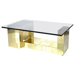 Paul Evans Cityscape Brass Coffee Table with Bronze Color Glasd Top