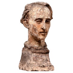 Sculptured Polychromed Male Modelled Head from Artist Workshop