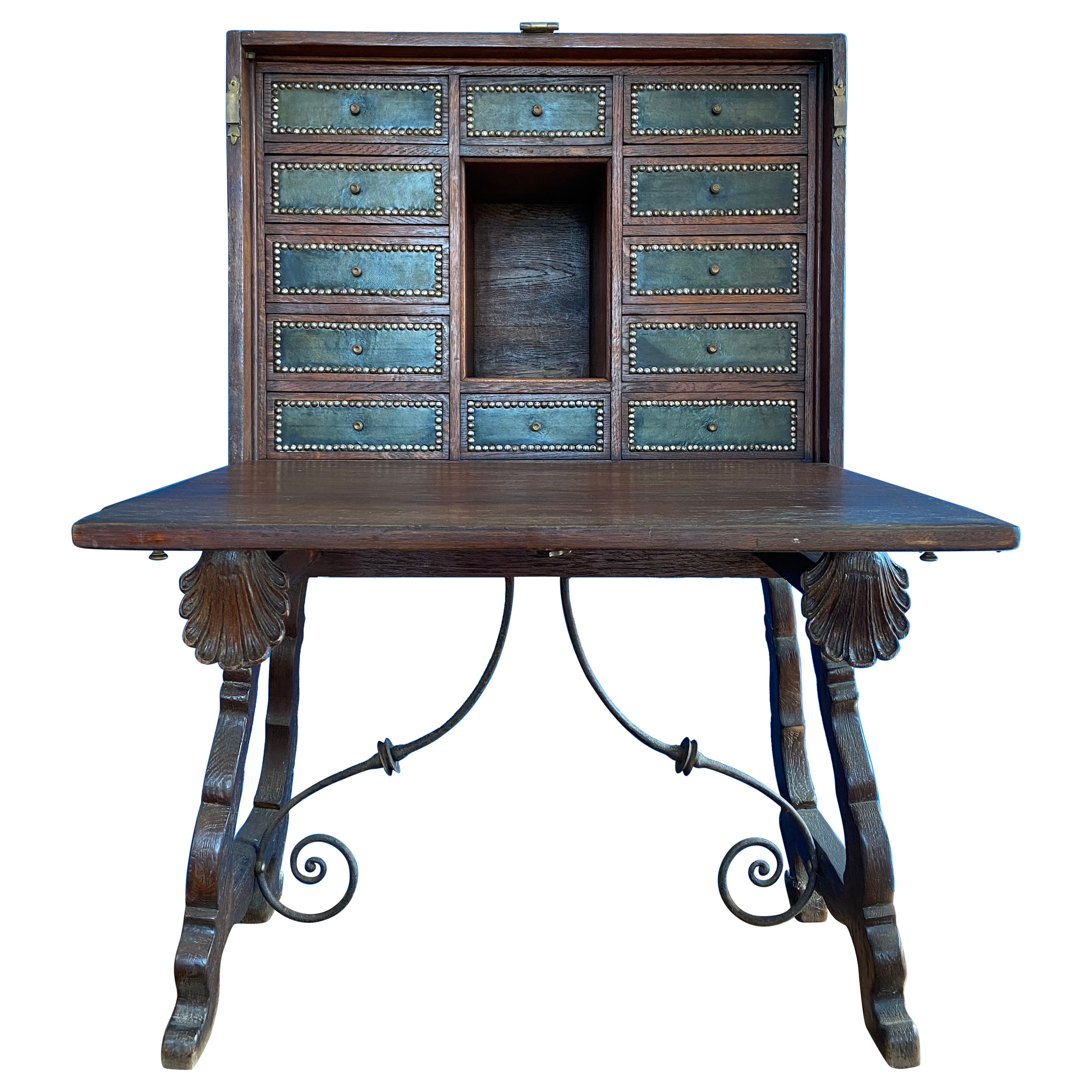 Travel Cabinet - Bargueno Desk - Spain and England - Early XXth - Arts and Craft For Sale
