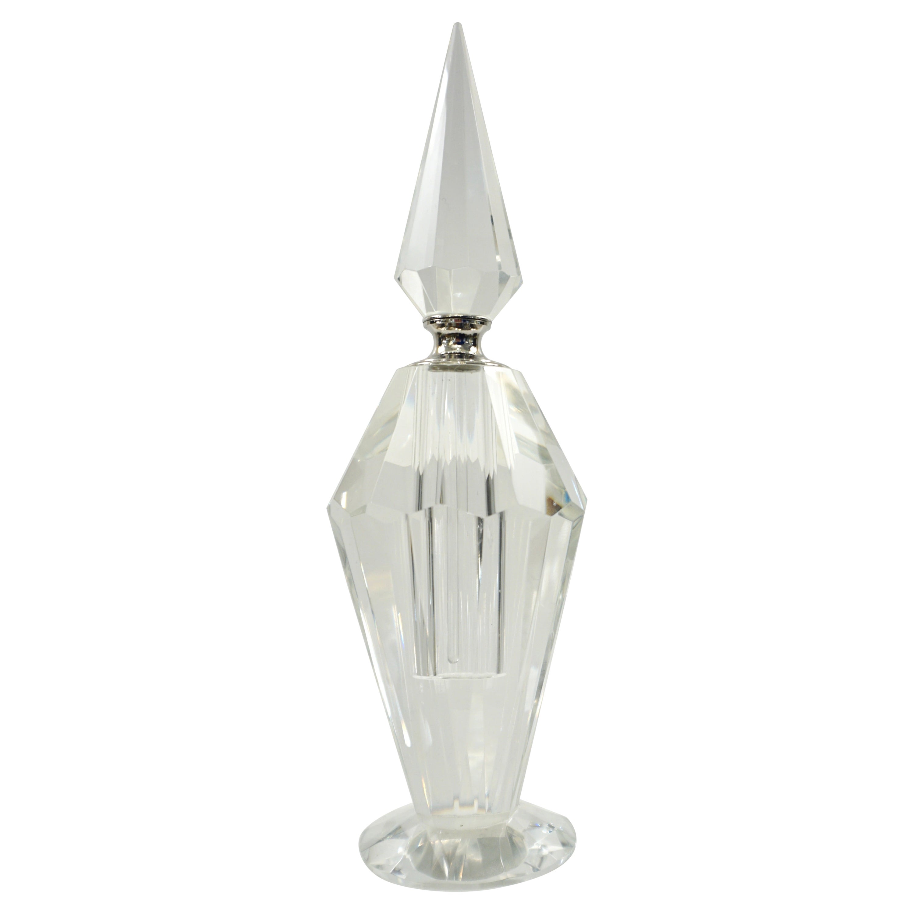 1950s American Vintage Diamond Cut Multi Faceted Tall Crystal Perfume Bottle For Sale