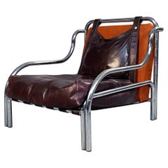 Italian Mid-Century Leather Stringa Armchair by Gae Aulenti for Poltronova, 1965