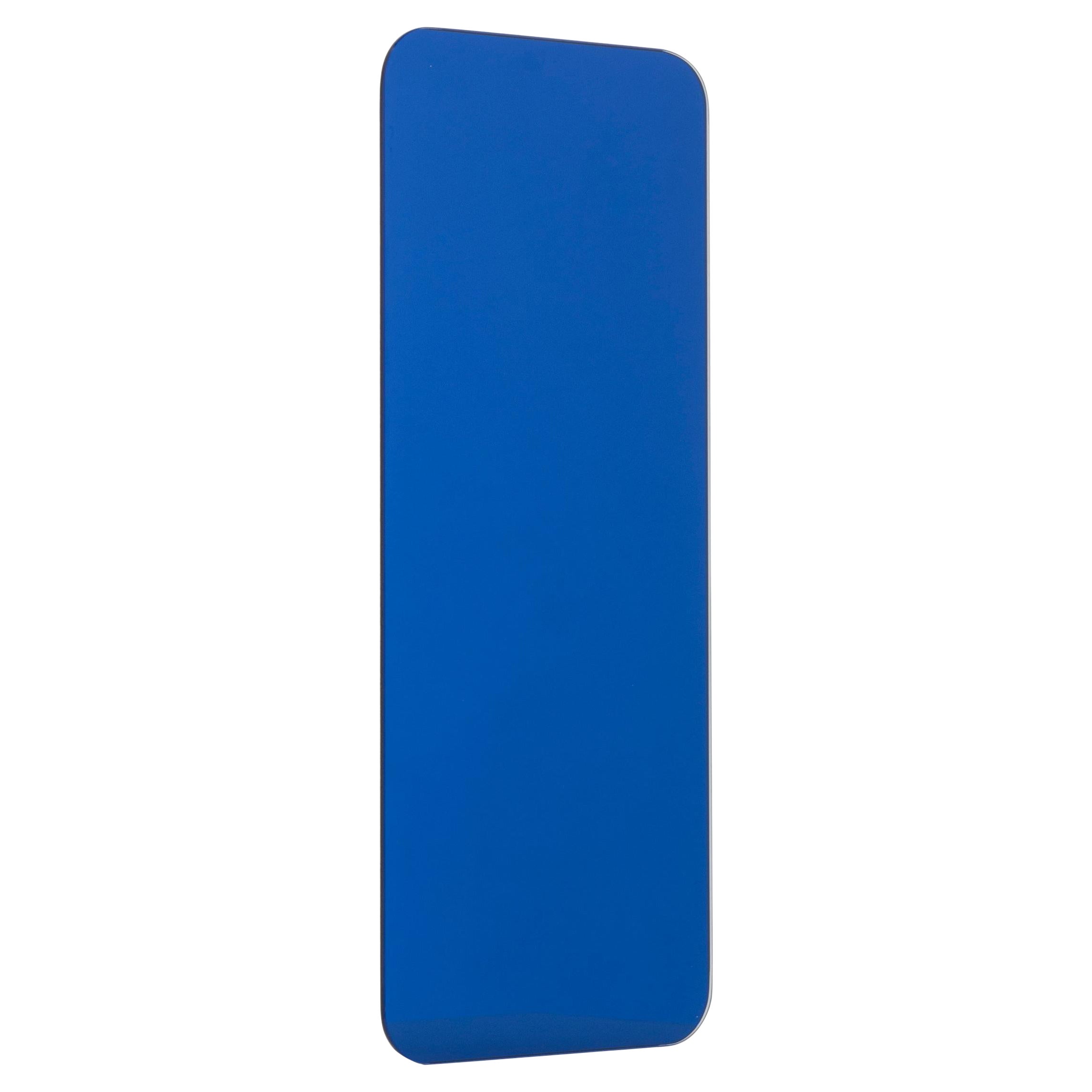 Quadris Blue Rectangular Frameless Contemporary Mirror Floating Effect, Small For Sale