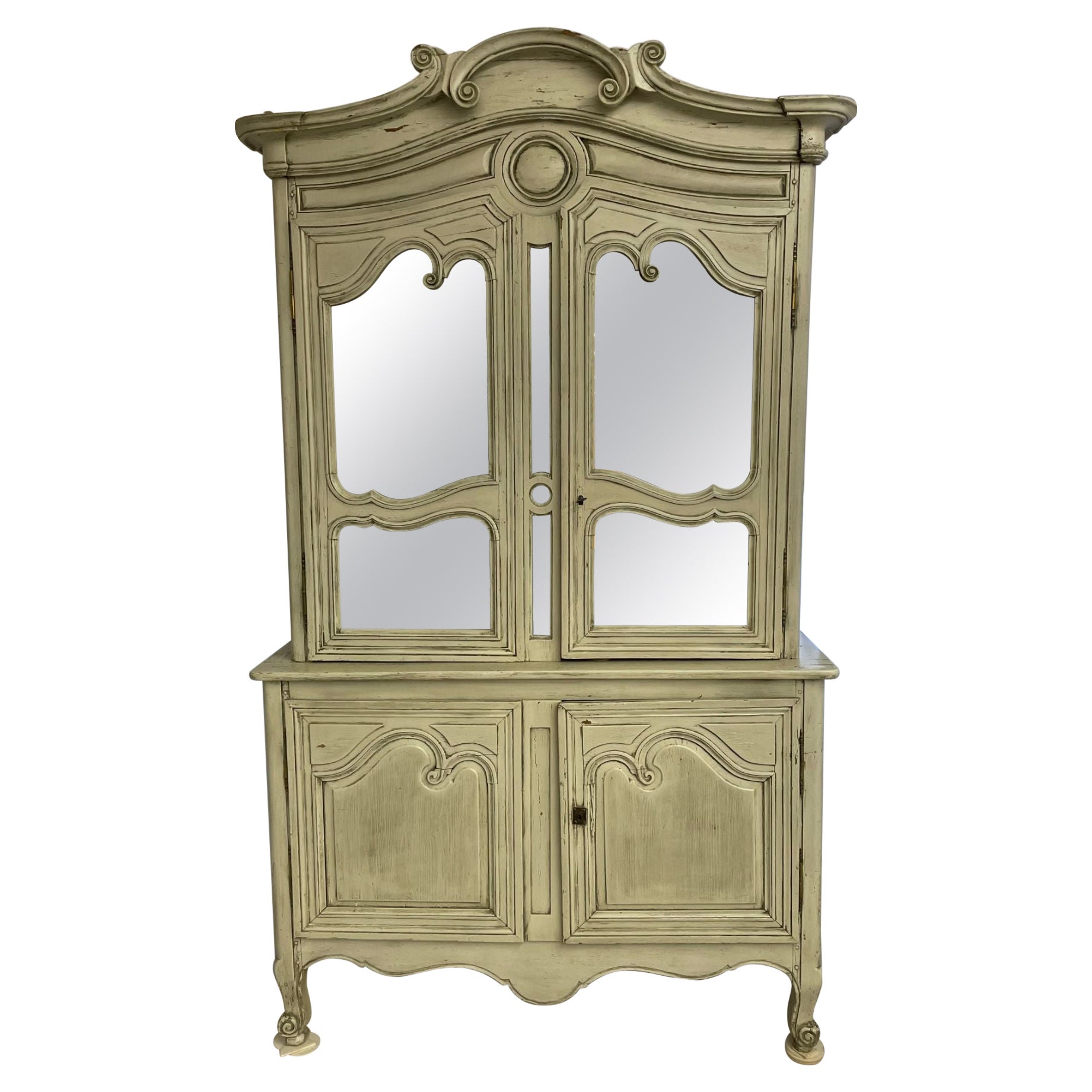 19th Century Gustavian Bookcase Cabinet, Cupboard, Antiqued Mirror, French For Sale
