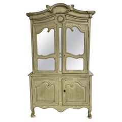 Antique 19th Century Gustavian Bookcase Cabinet, Cupboard, Antiqued Mirror, French