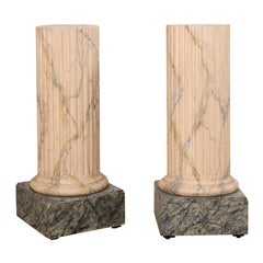 Italian Pair of Fluted Column Pedestals, w/Original Faux Marble Finish