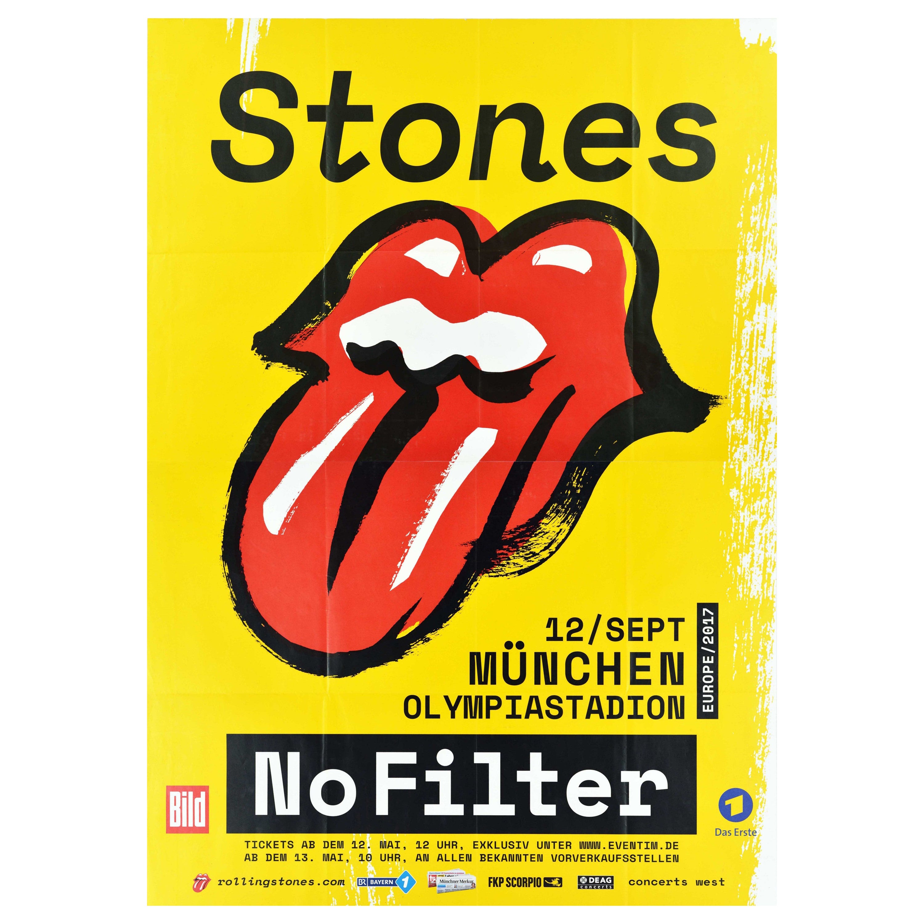 Affiche de concert de musique originale, The Rolling Stones No Filter Tour, Europe, Hot Lips