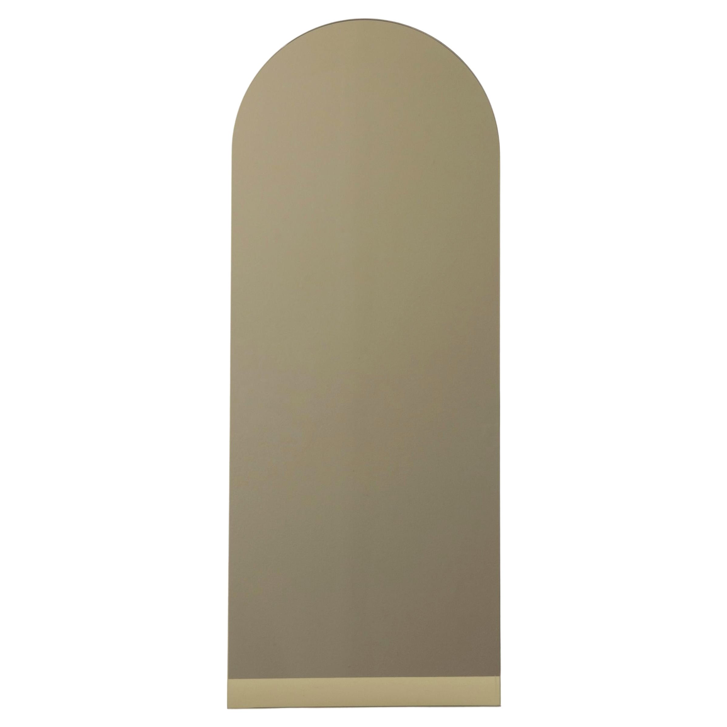 Arcus Bronze Tinted Arch Shaped Modern Frameless Wall Mirror, Large For Sale