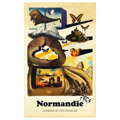 Original Vintage Rail Travel Poster Normandie Surrealism Normandy Butterfly Art