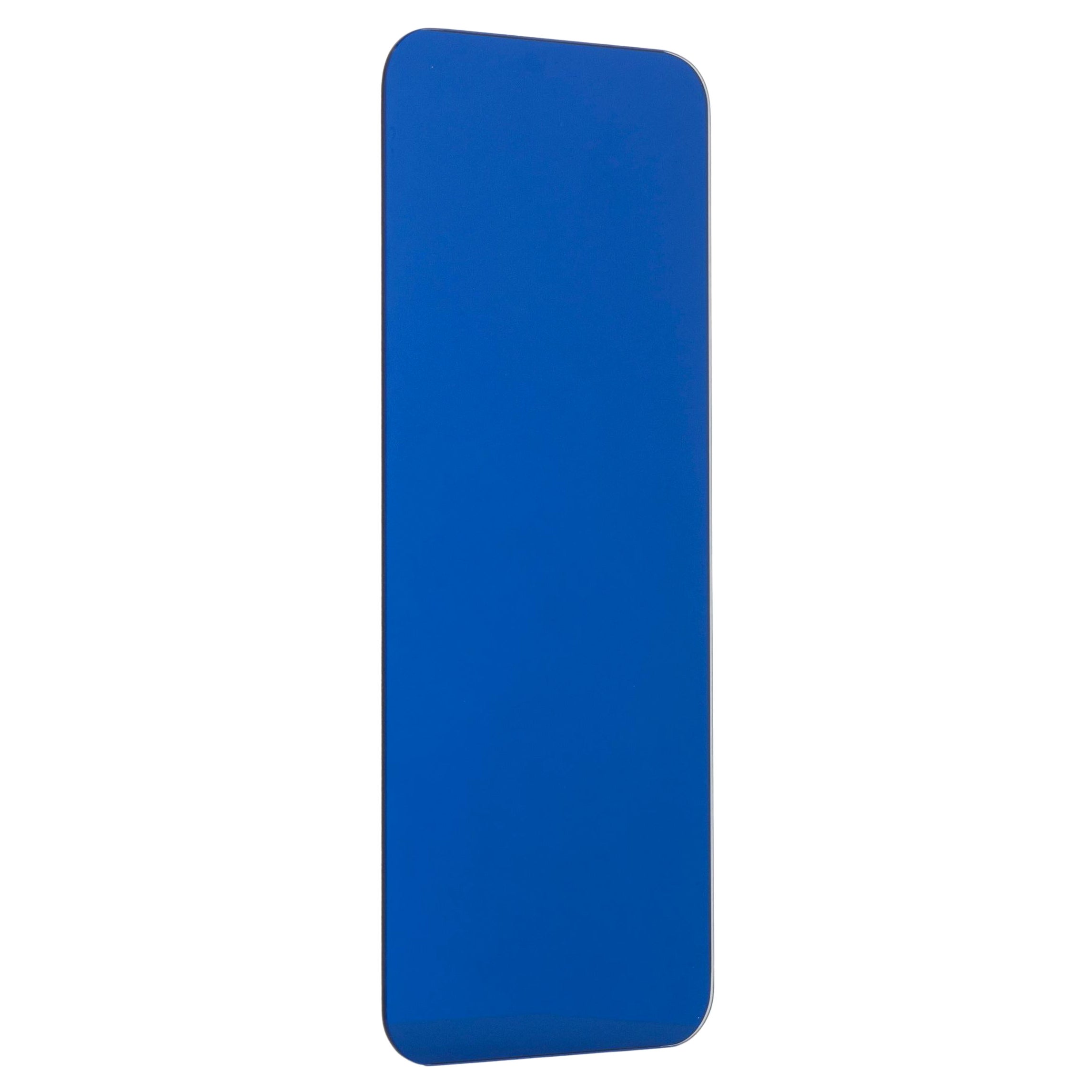 Quadris Blue Rectangular Frameless Minimalist Mirror, Large