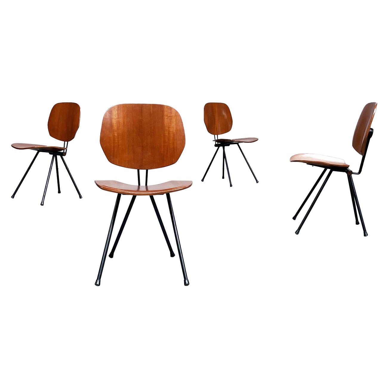 Italian Mid-Century Wooden N Black Steel S88 Chairs by Borsani for Tecno, 1955