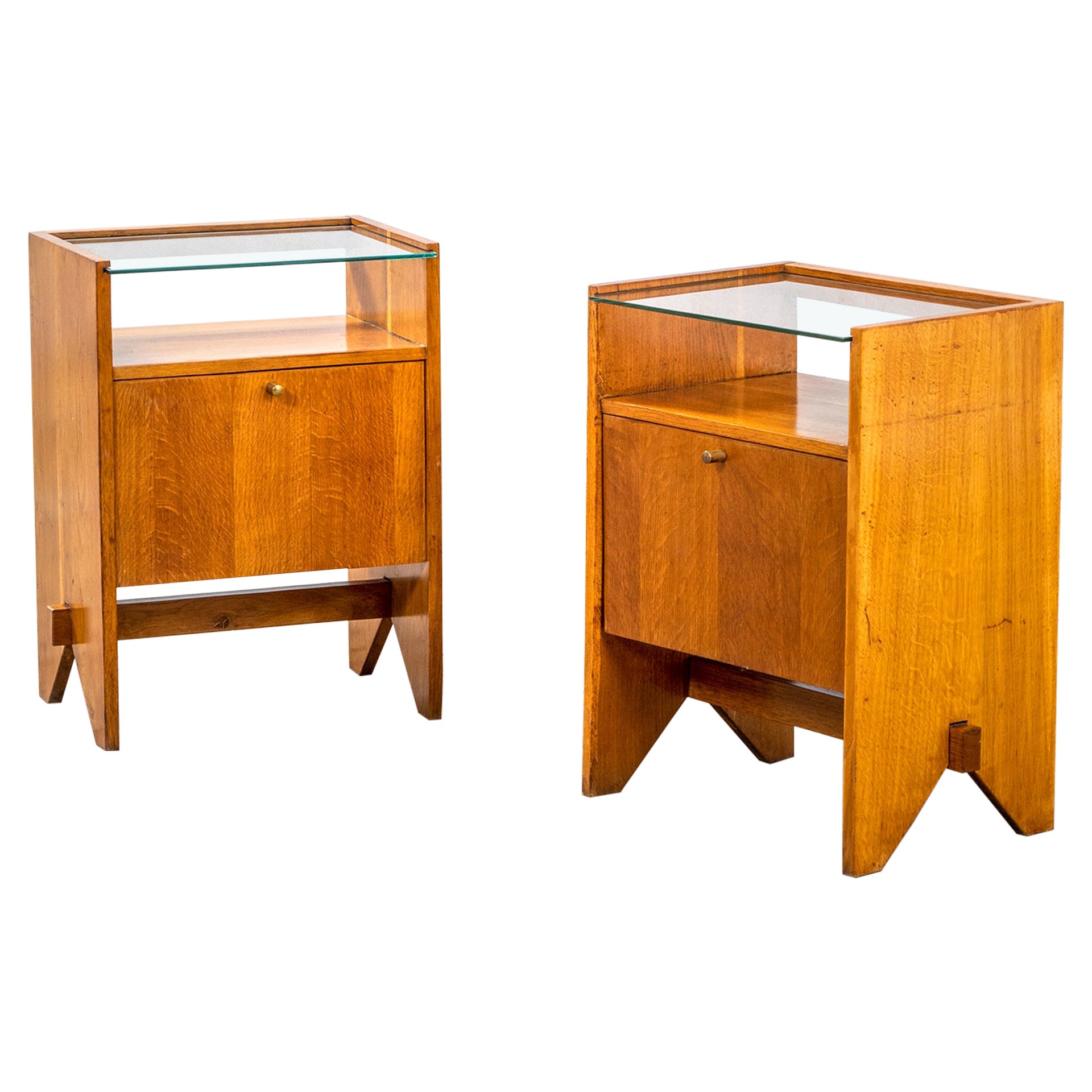 20th Century Pair of Night Stands by ISA Bergamo in Wood, Glass and Brass