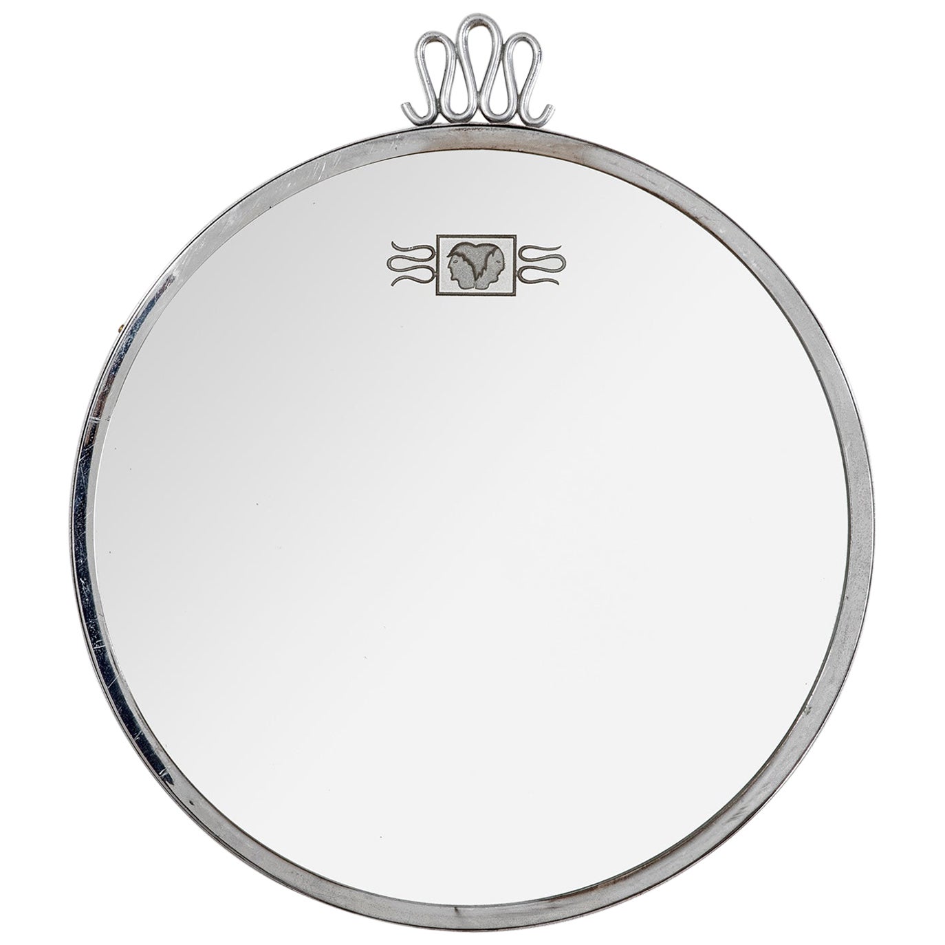 20th Century Gio Ponti Circular Wall Mirror for Luigi Fontana in Nickel Brass For Sale