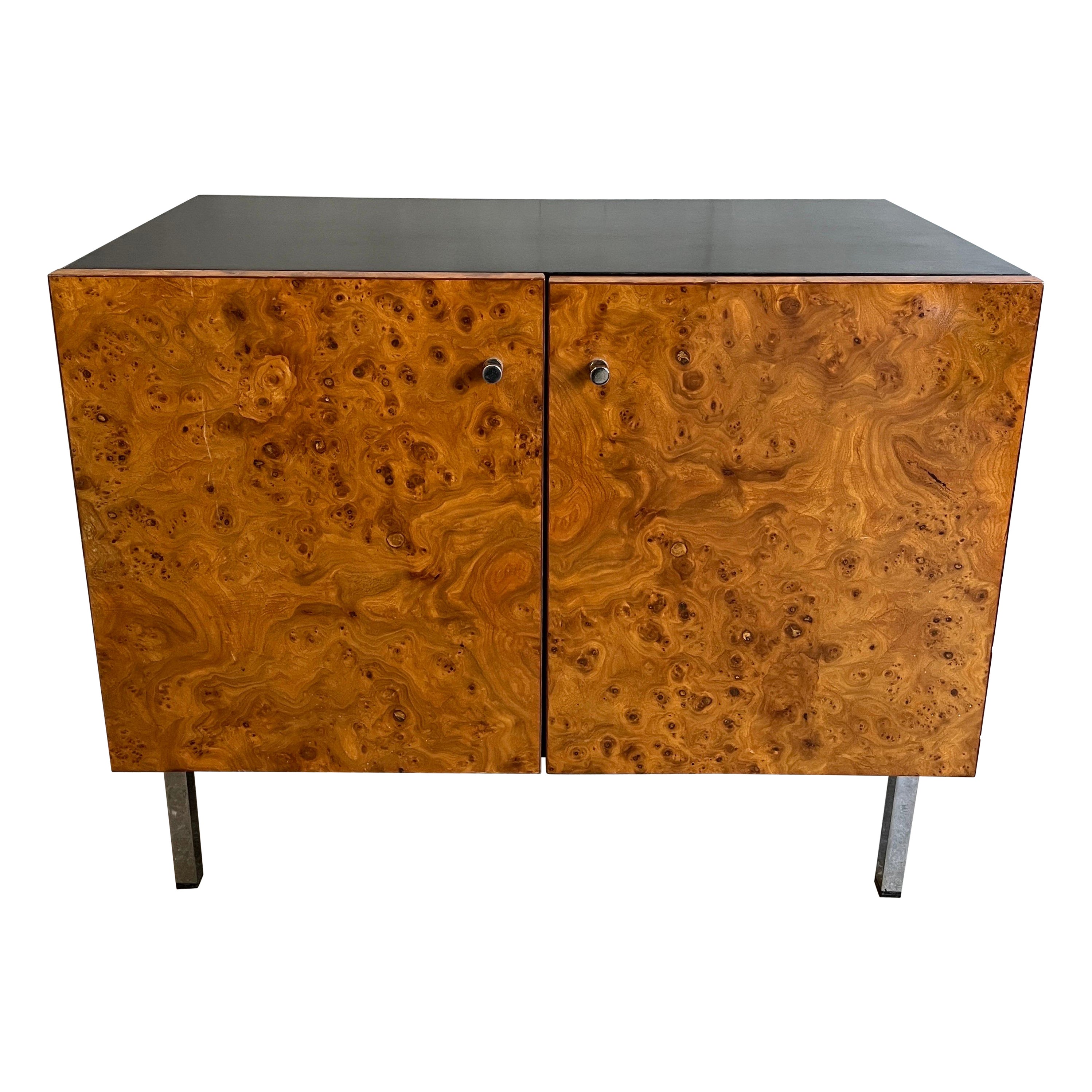 Midcentury lacquered Credenza or Cabinet in Burl Wood