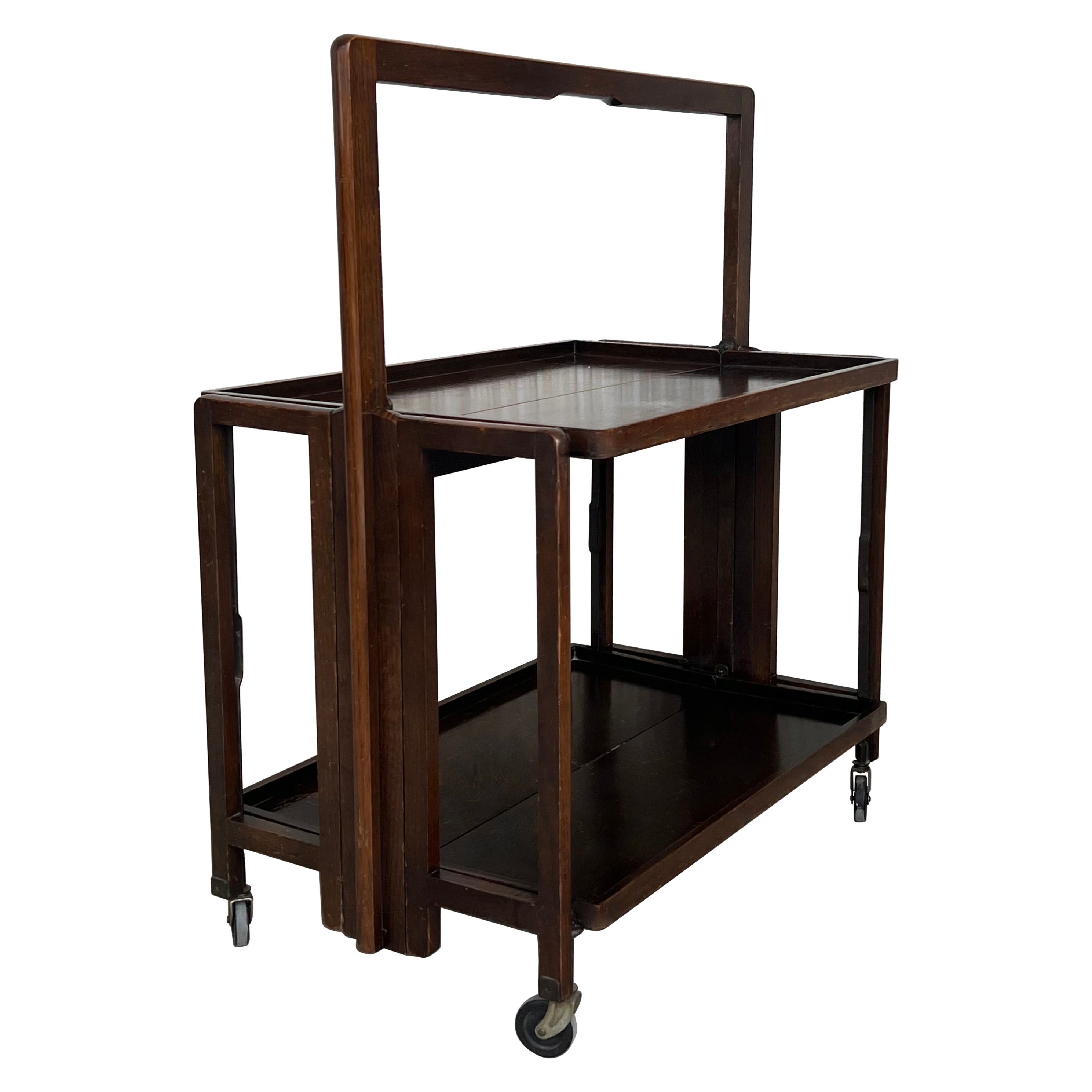 Mid-Century Modern Folding Bar Cart with Two Tier For Sale