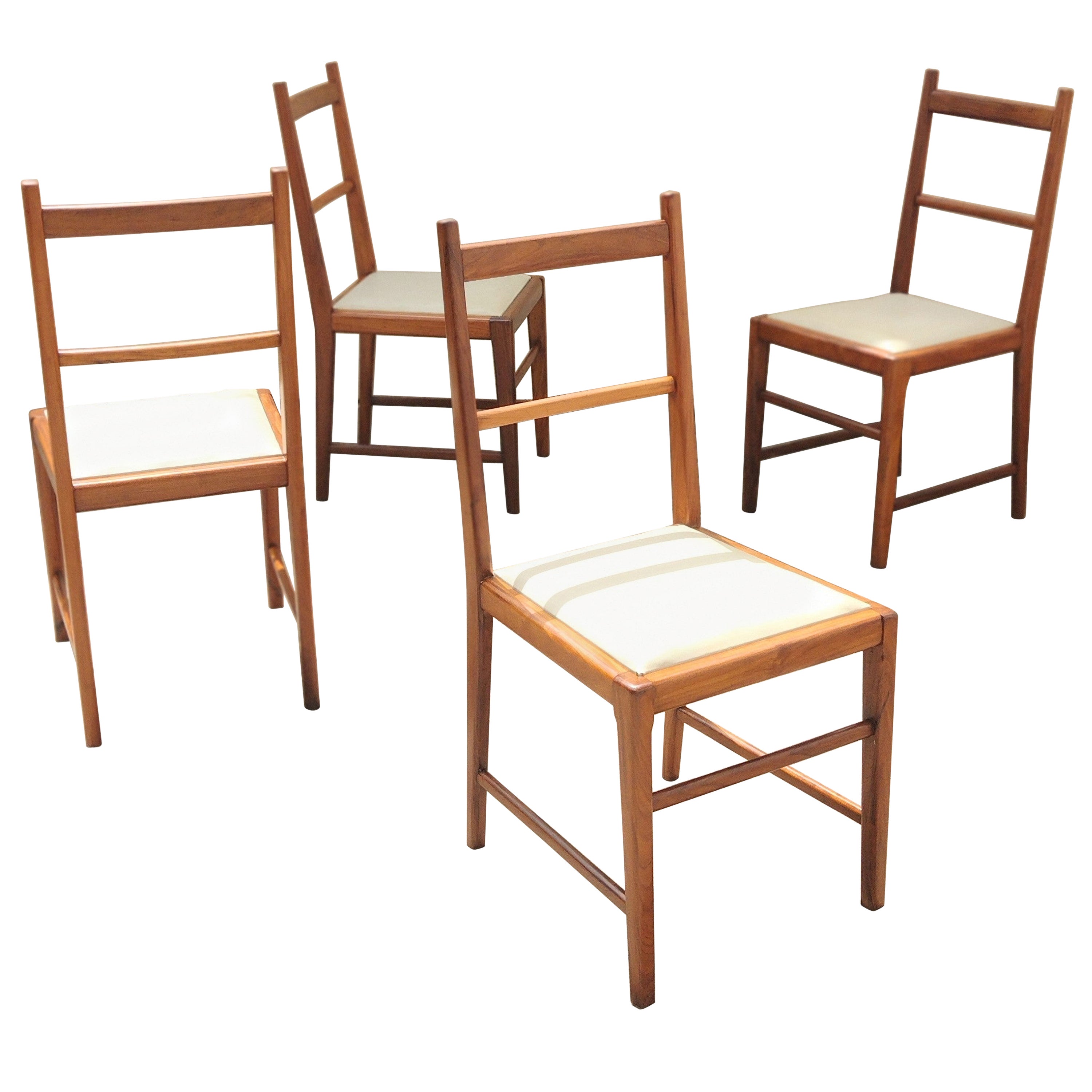Brazilian Chairs 60s in Solid Caviúna Wood and Courvin, Set of 4 For Sale