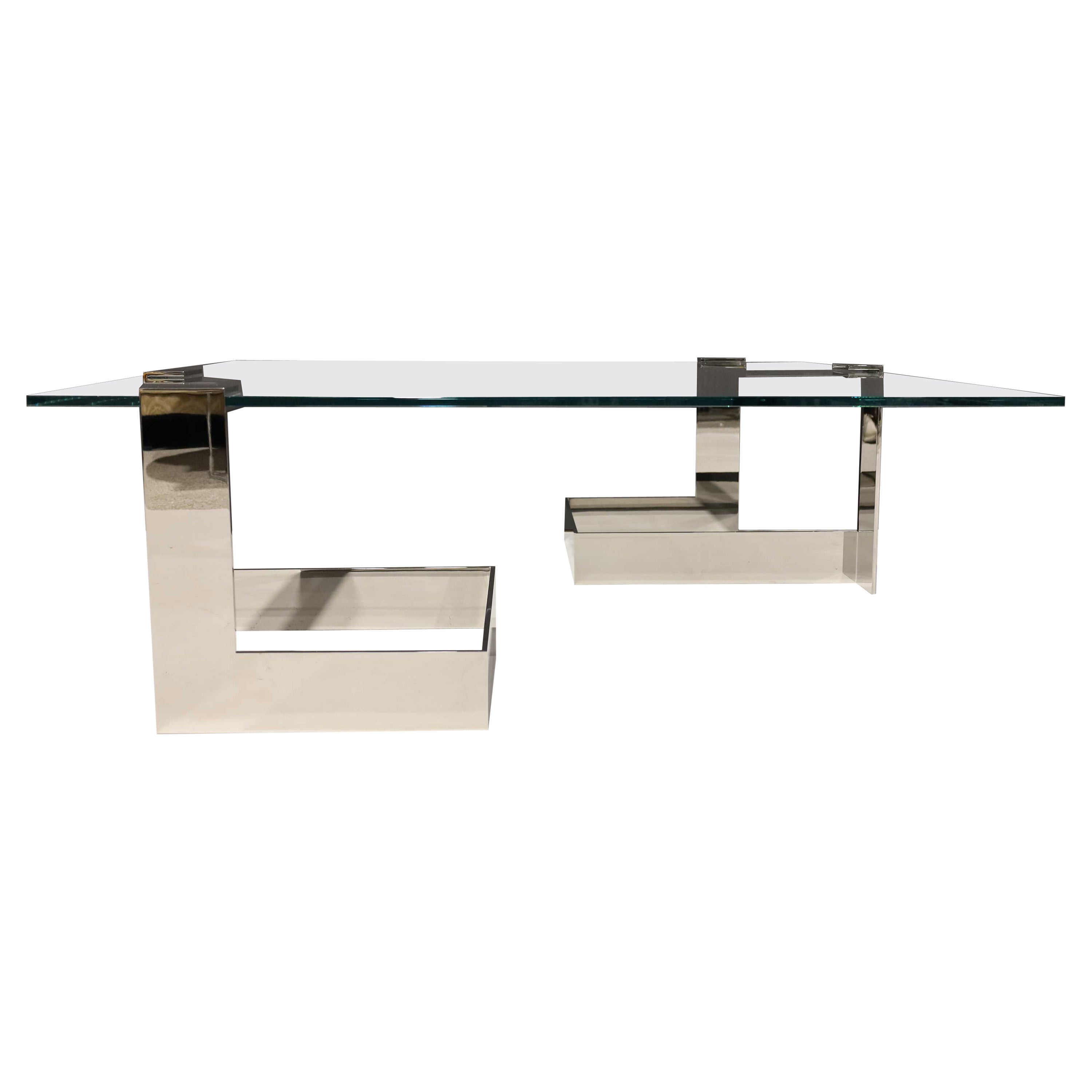 Donghia's Anchor Table in Polished Steel and Glass For Sale