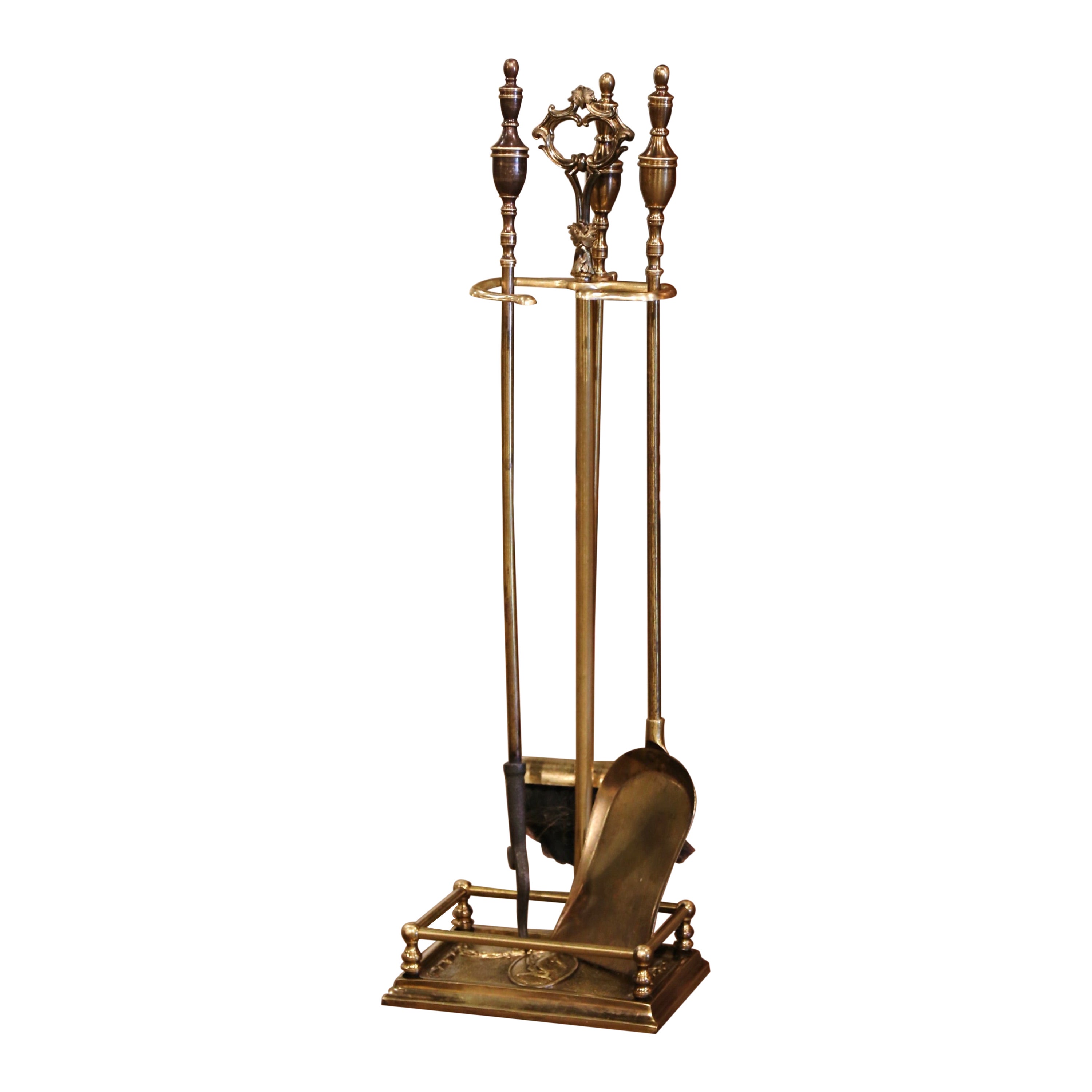 Empire Brass Fireplace Tool Set Having Four Tools and a Stand at 1stDibs