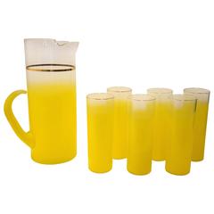 Vintage MId-Century Modern West Virginia Glass Specialty Co. 6-Piece Yellow Beverage Set