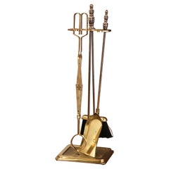 Mid-Century French Brass Fireplace Tool Set on Stand