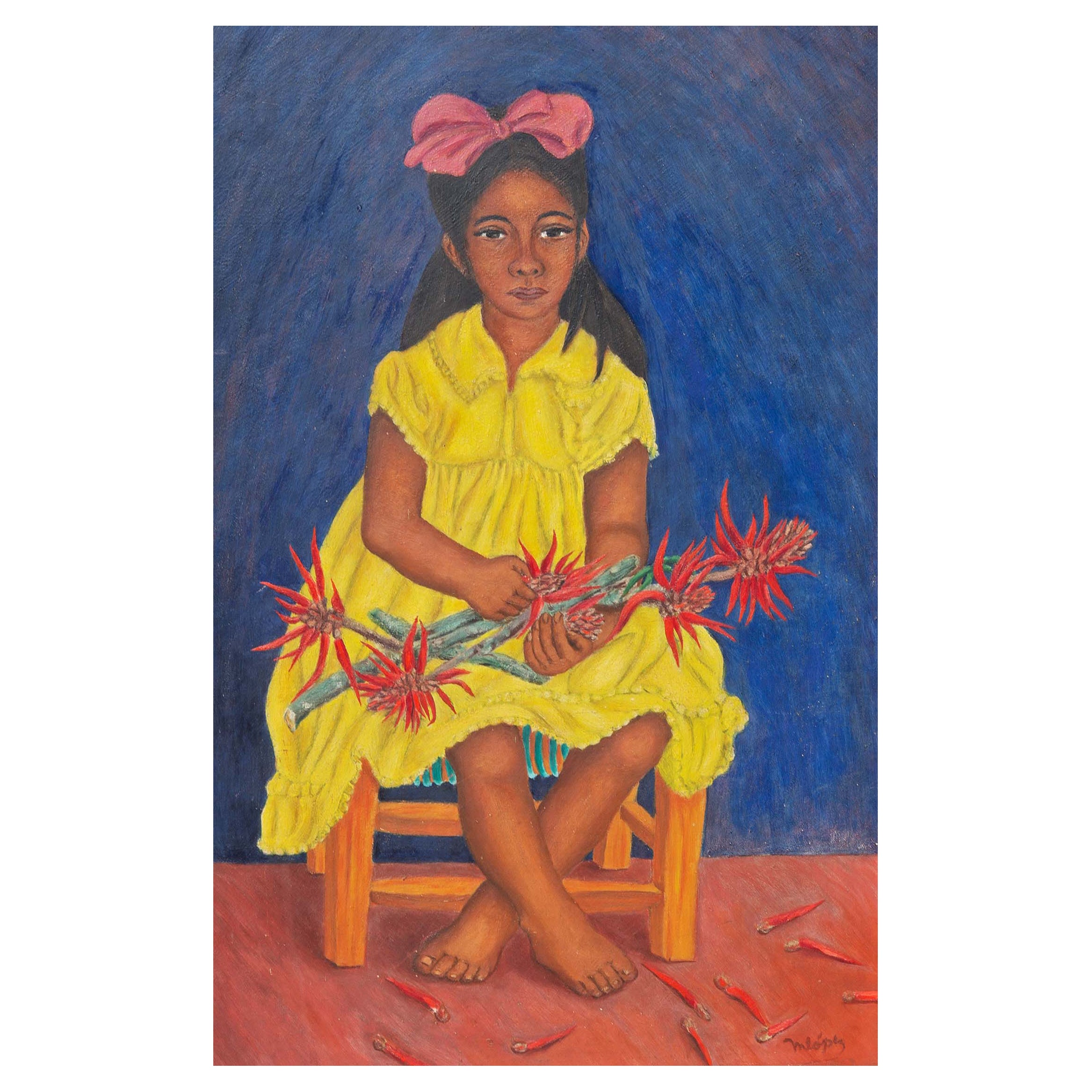 Portrait of a Young Mexican girl Picking Chili Peppers Dated 1952 