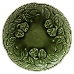 Antique Green Majolica Plate Medlar Choisy Le Roi Circa 1890
