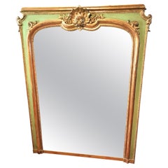 French Green Floral and Shell Decorated Giltwood Trumeau Mirror