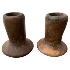 Pair of Rustic Ceramic Candleholders from Mexico, Circa 1980's