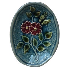 Antique Majolica Butter Pat with Flowers, Circa 1890