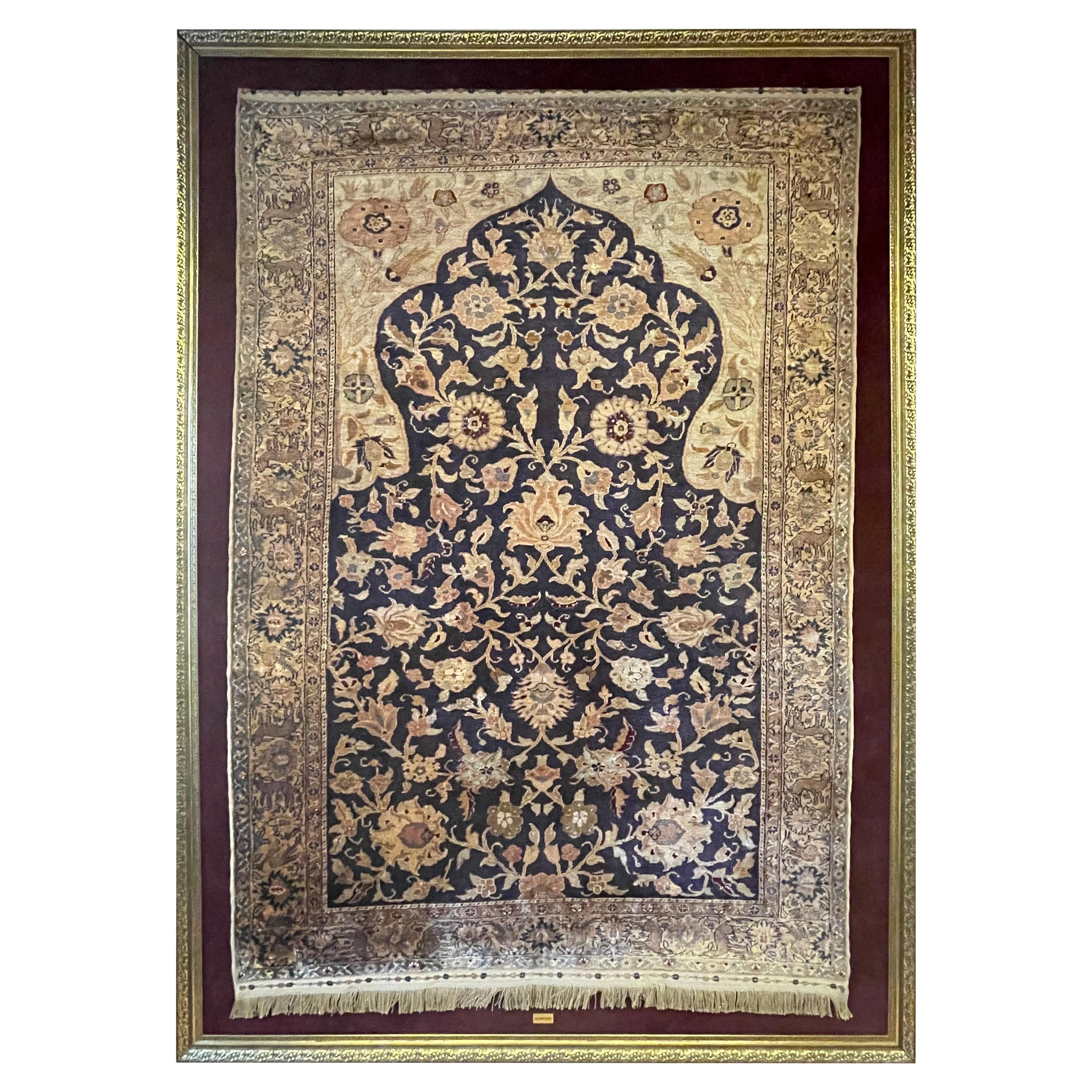 Rare Framed Antique Turkish Silk Kumkapi circa 1880 Art Rug For Sale
