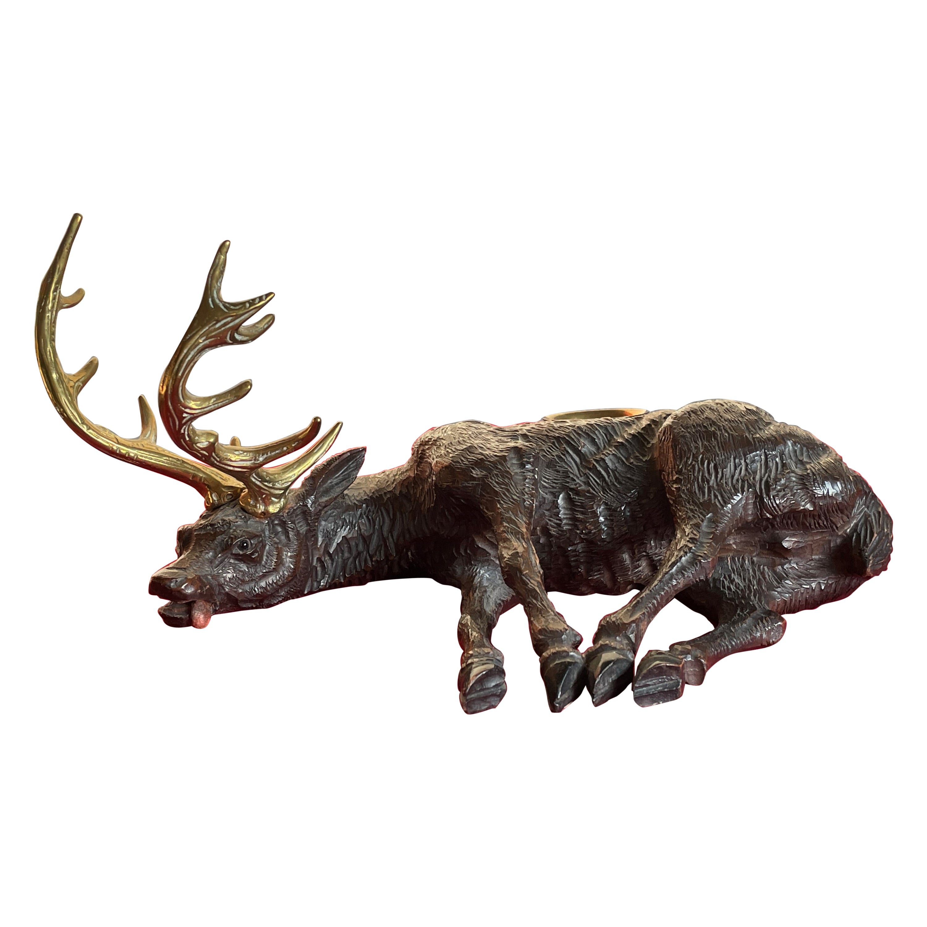 Top Quality Carved Antique Swiss Black Forest Exhausted Stag Sculpture Inkstand