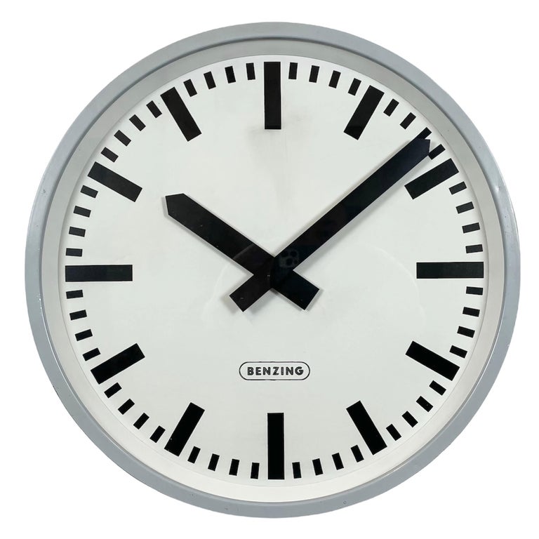 Grey Industrial Wall Clock from Benzing, 1960s at 1stDibs