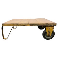 Vintage Yellow Industrial Coffee Table Cart, 1960s