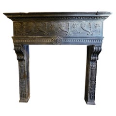 Antique Fireplace Mantle with Richly Carved Slate Stone, 16th Century Italy