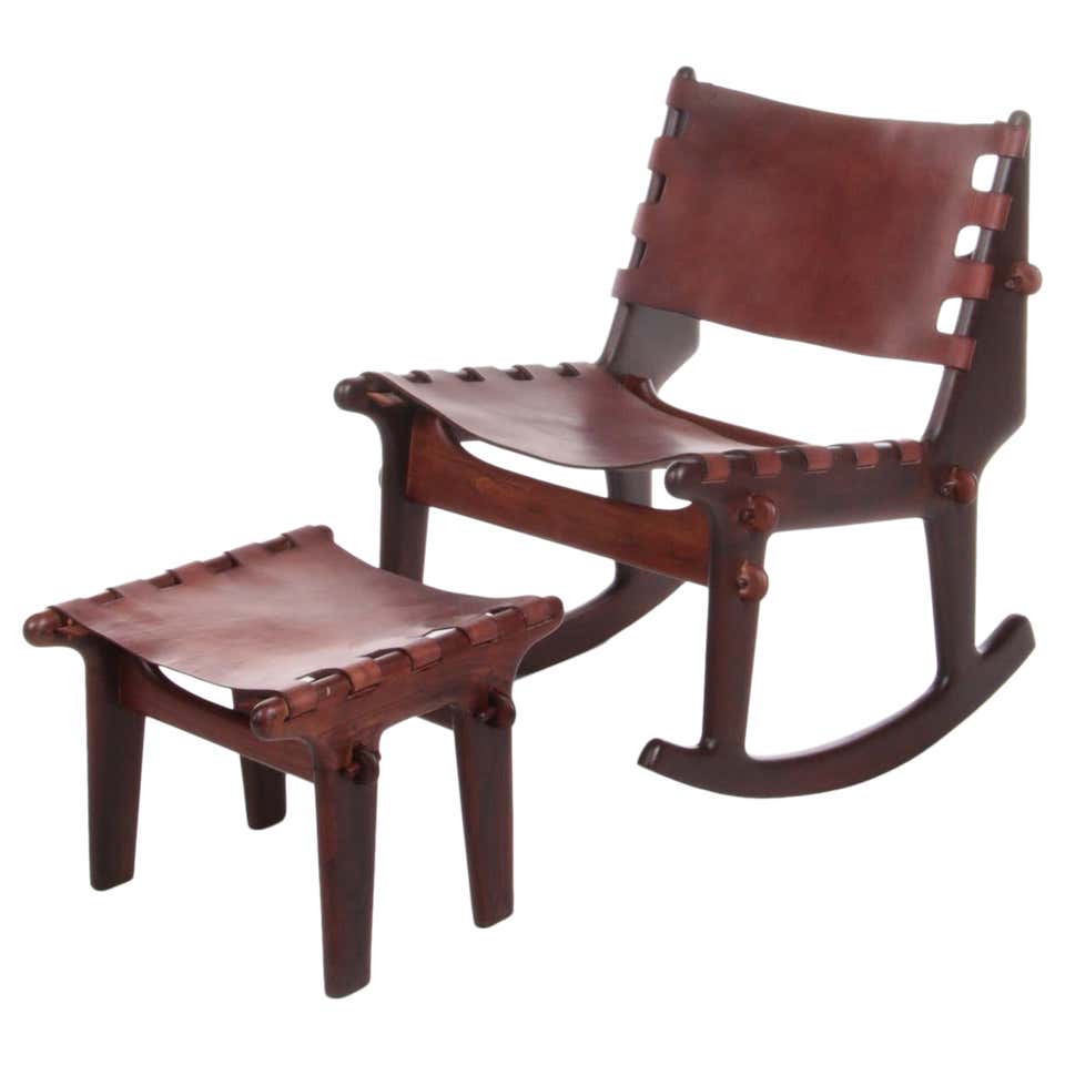 Angel Pazmino Leather and Wood Rocking Chair For Sale at 1stDibs ...