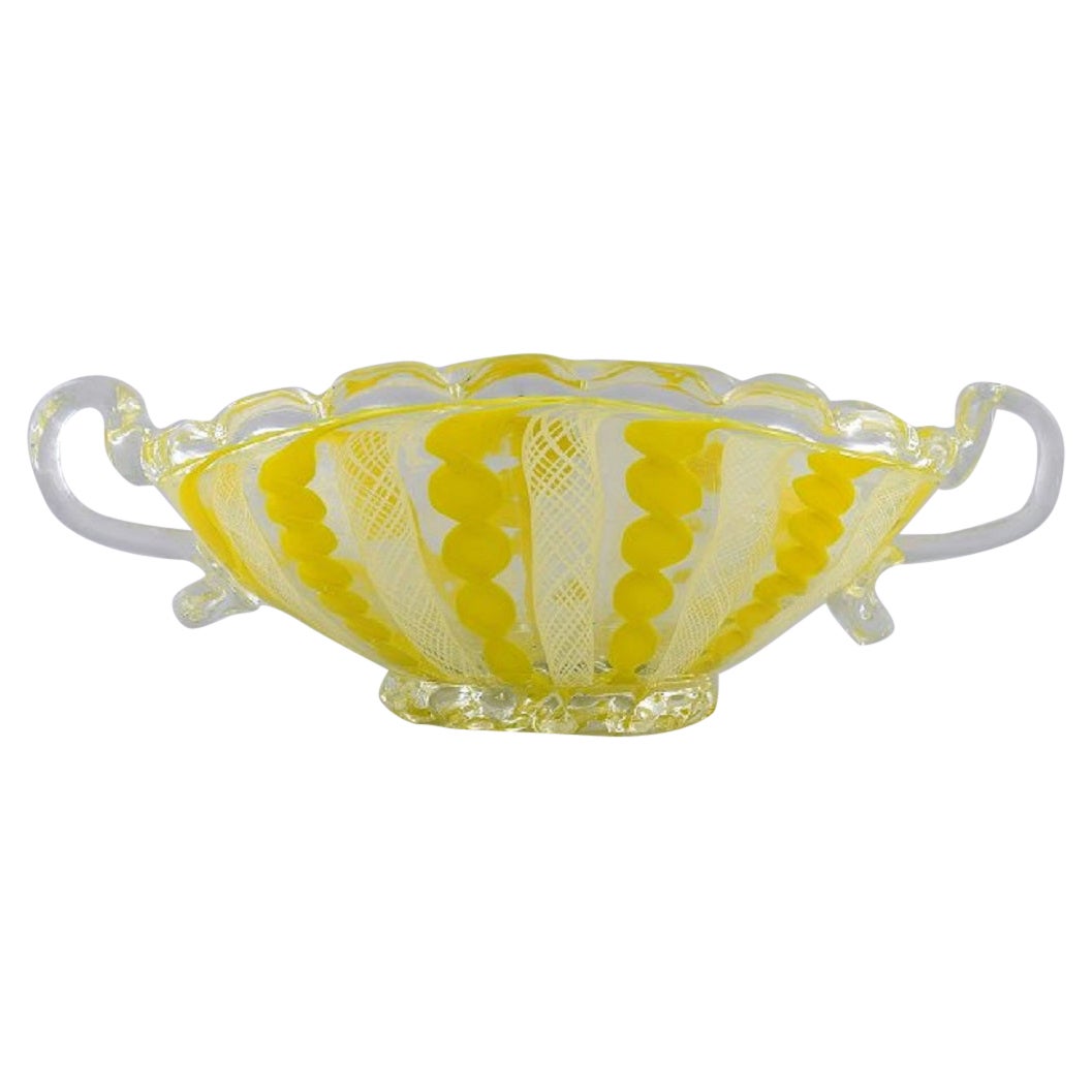Murano Bowl with Handles in Mouth-Blown Art Glass, 1960s For Sale