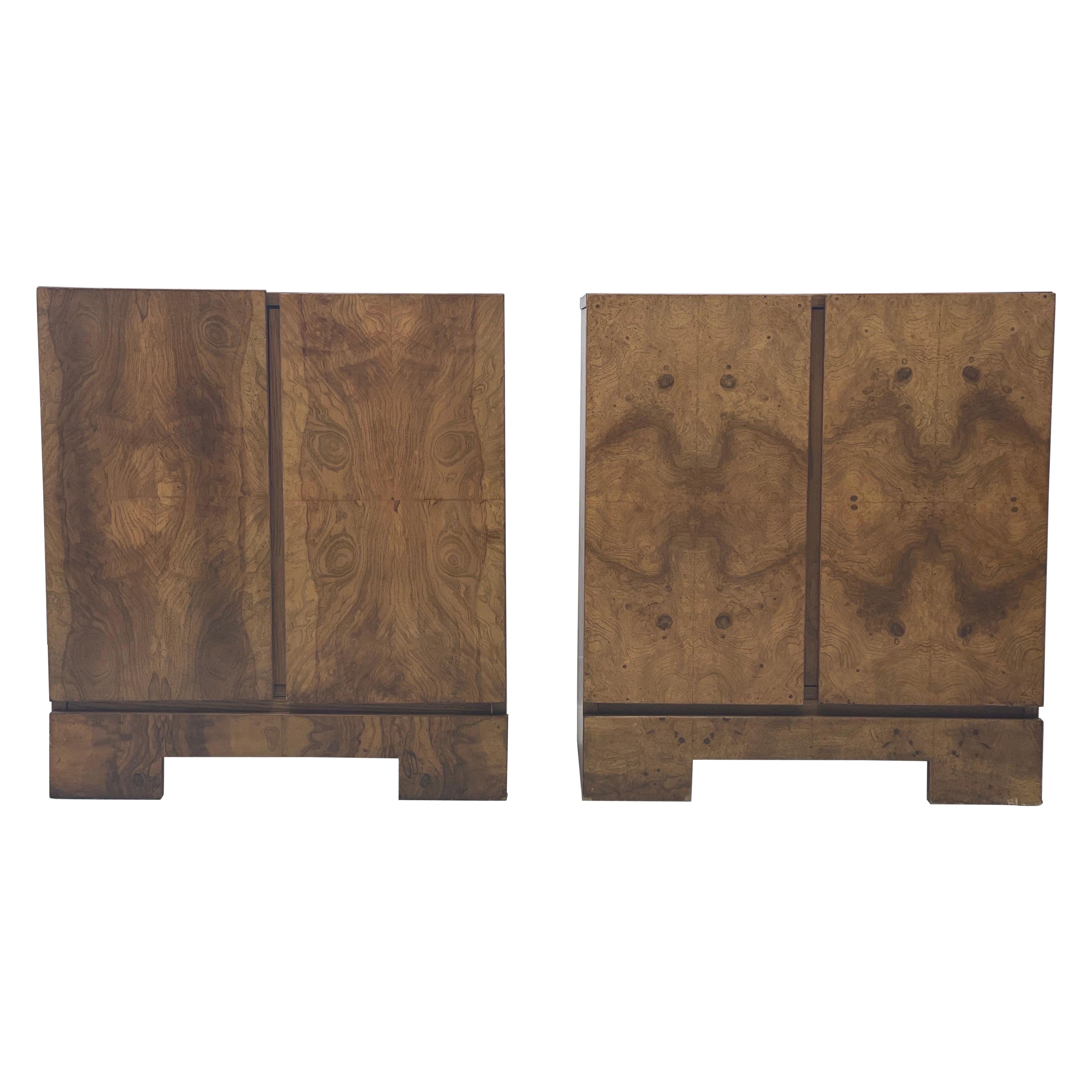 Mid-Century Modern Lane Art Deco Burl Wood Baughman Side Table Record Cabinet
