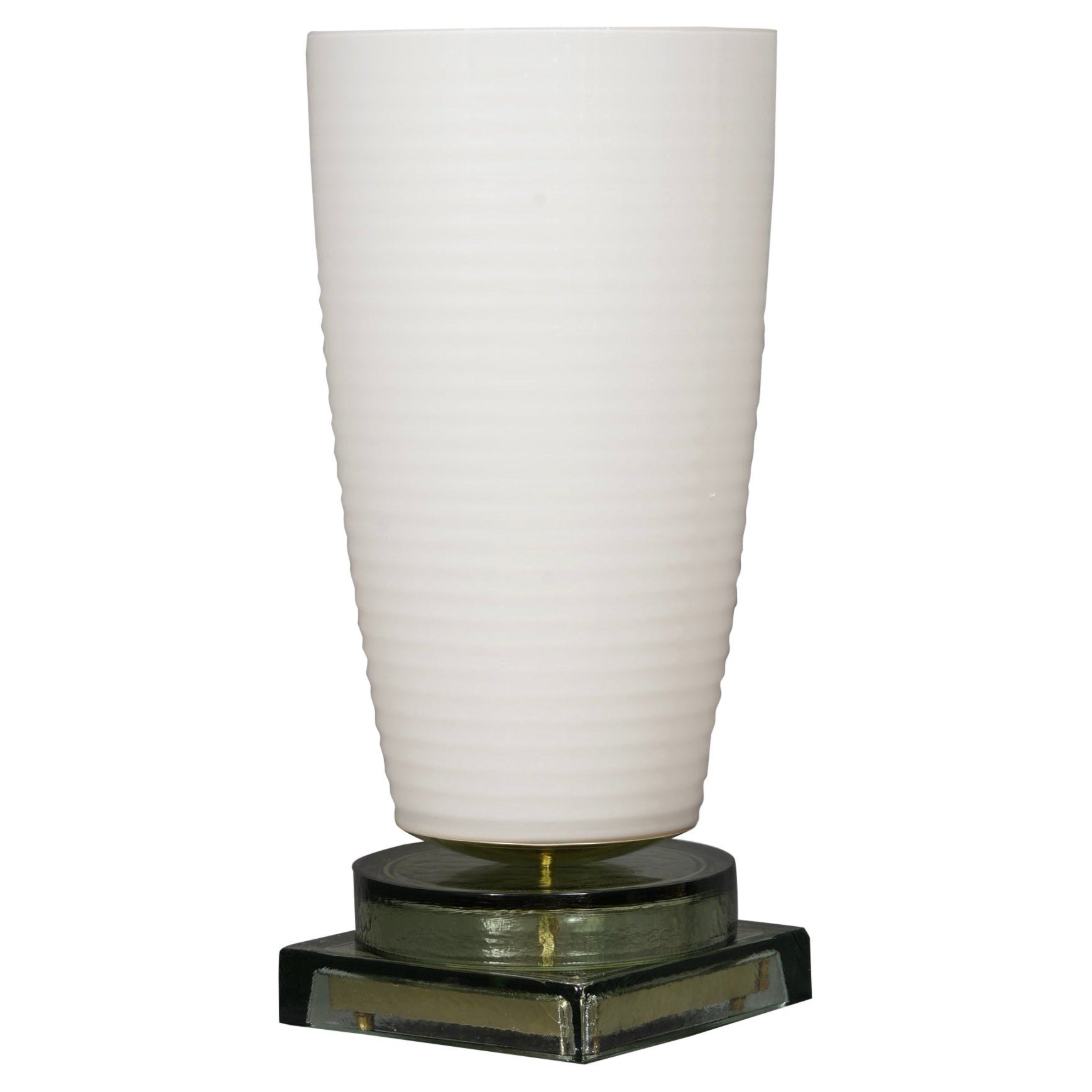 Murano in Style of Vistosi Blown White Glass and Brass Table Lamp, 1980