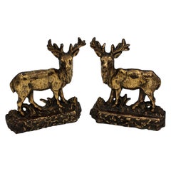 Late 19th Century English Brass Stag Doorstops or Chimney Ornaments, Pair